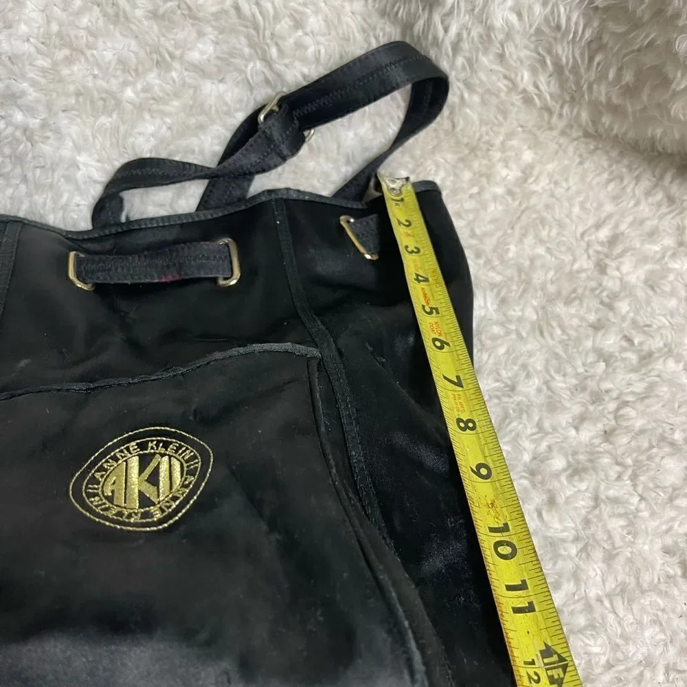 ANN KLEIN II Black Satin medium sling back brass accents .
